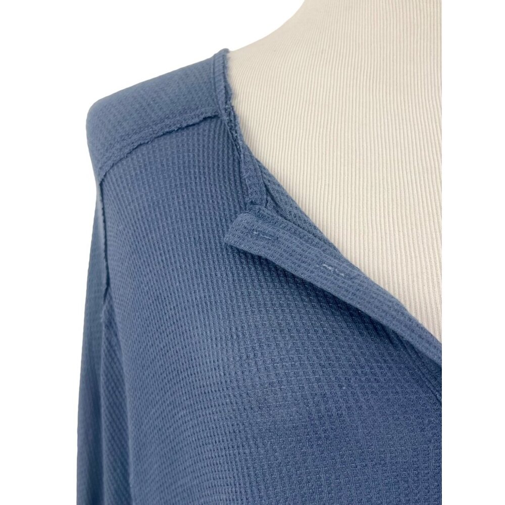 NWT Free People Blue Oversized Long Sleeve Waffle Knit Henley Top - Picture 10 of 14